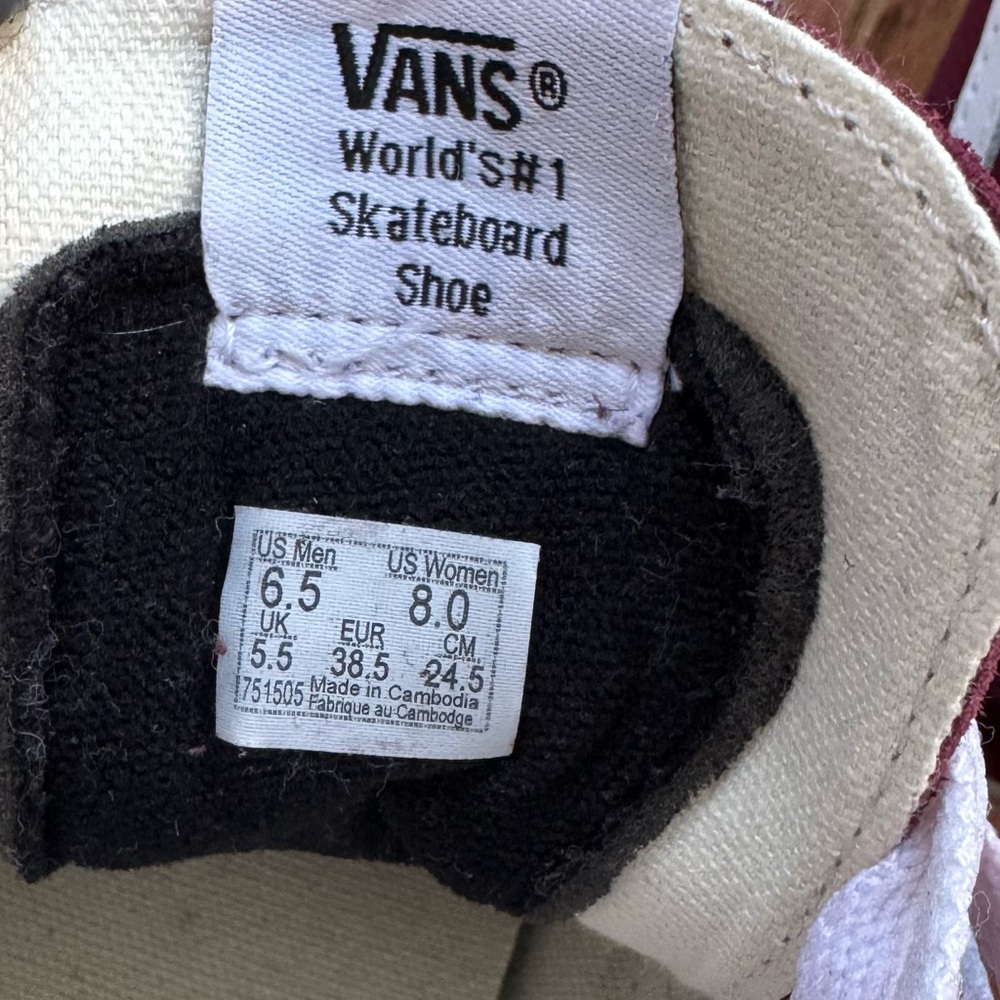 Vans Sk8-Hi Skate shoe high top burgundy & white men’s 6.5 women’s 8 sneakers - Picture 9 of 11